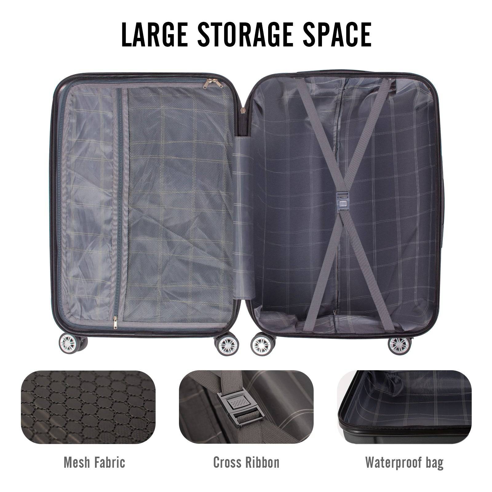 Todeco Valise moyenne taille 65cm, valise de voyage, rigide e légère abs valise de voyage à roulettes valises, 4 doubles roues, 42x26x65cm, noir - Image 3