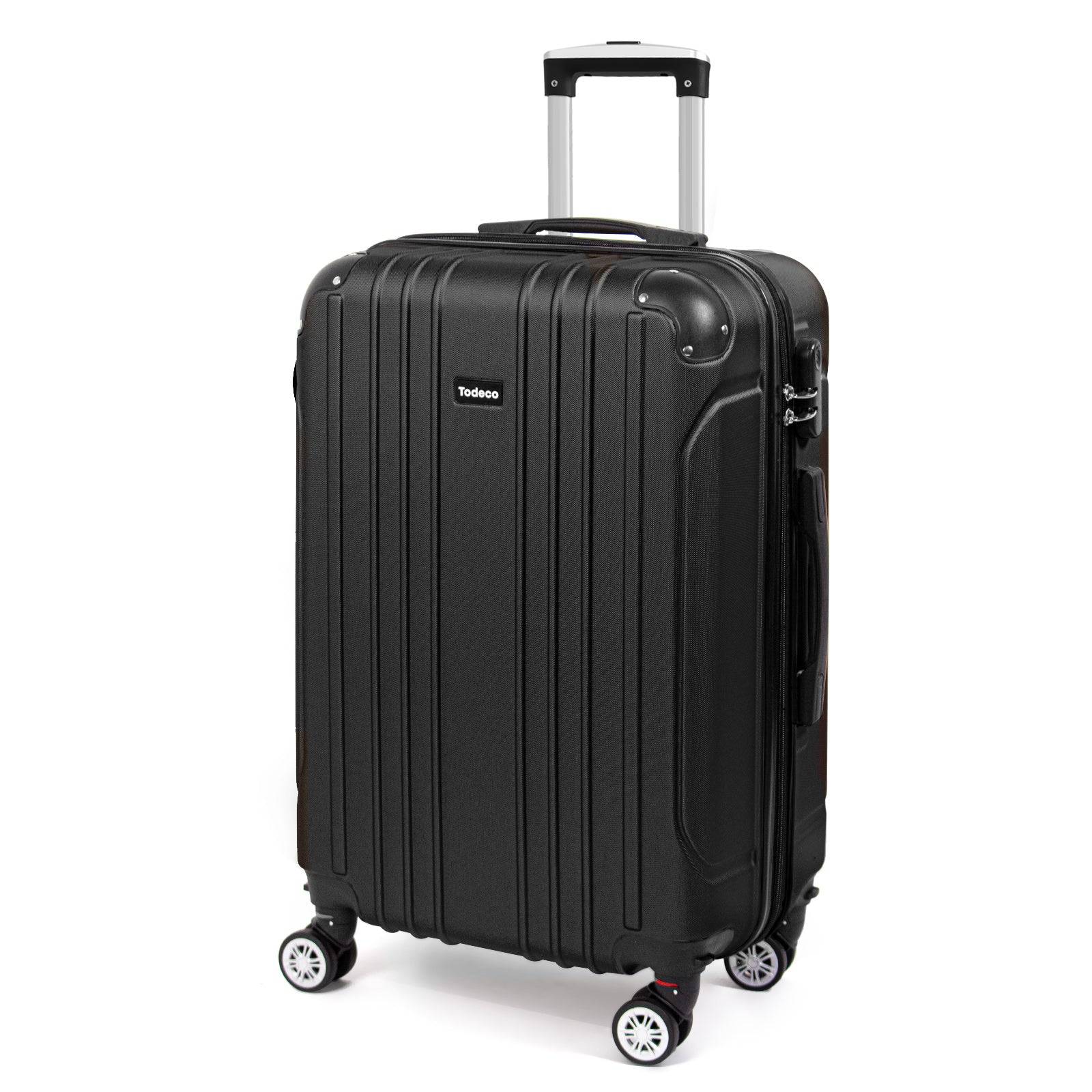 Todeco Valise moyenne taille 65cm, valise de voyage, rigide e légère abs valise de voyage à roulettes valises, 4 doubles roues, 42x26x65cm, noir - Image 1