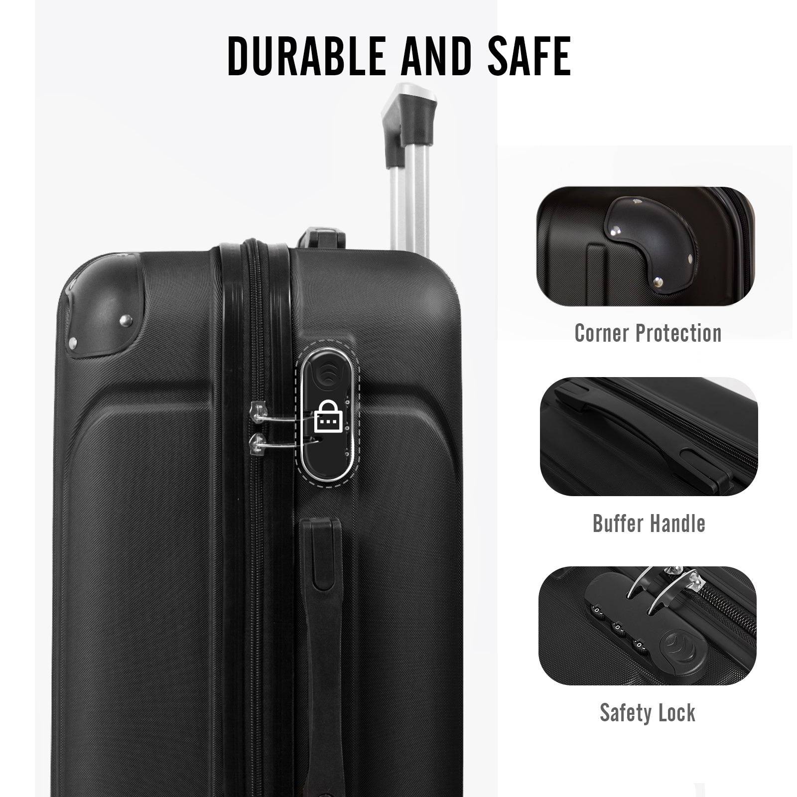 Todeco Valise moyenne taille 65cm, valise de voyage, rigide e légère abs valise de voyage à roulettes valises, 4 doubles roues, 42x26x65cm, noir - Image 6