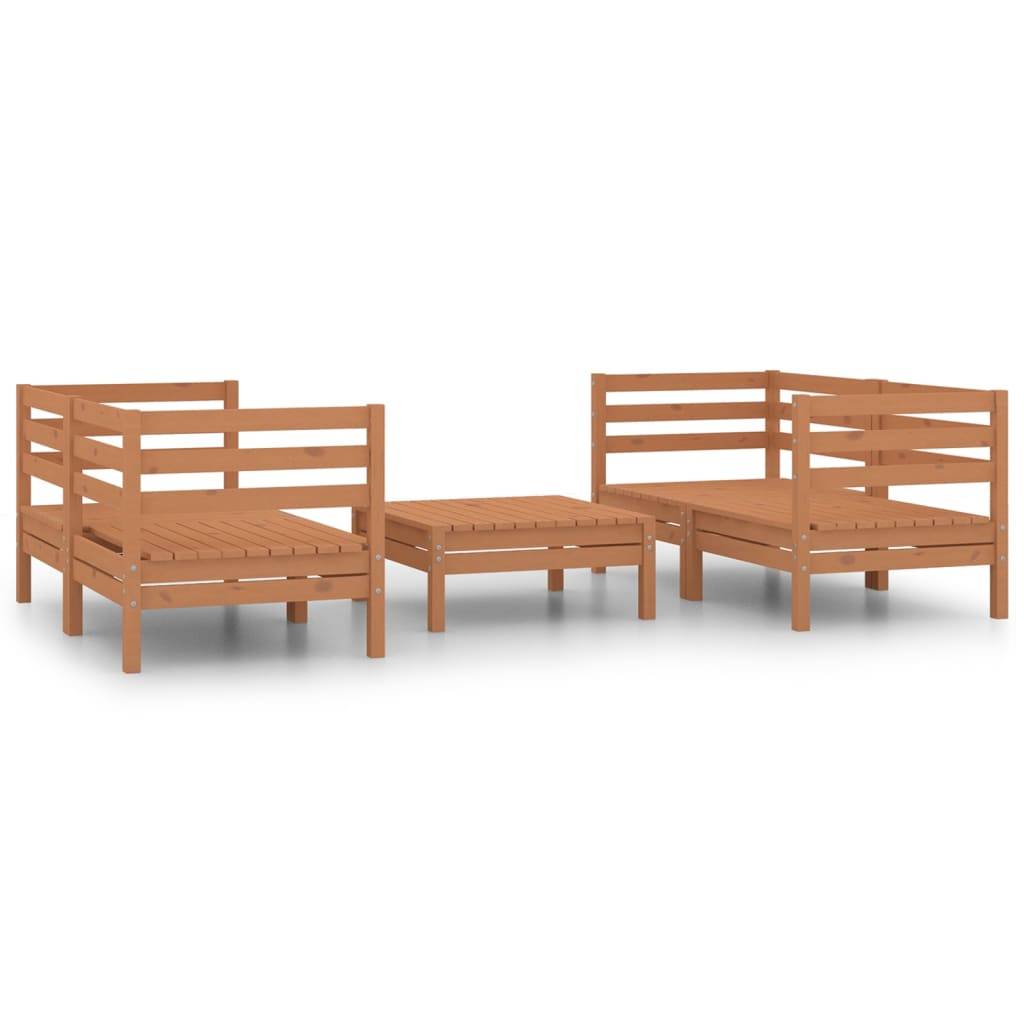 Helloshop26 - Salon de jardin meuble d'extérieur ensemble de mobilier 5 pièces marron miel bois de pin massif - Image 1