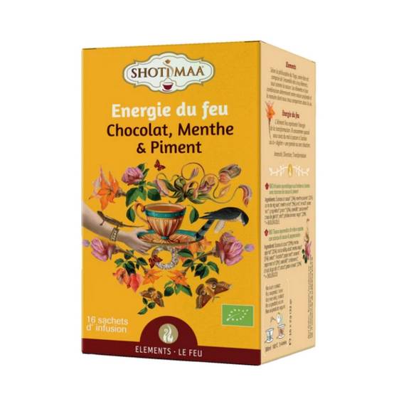 Tisane Bio ingrédients de qualité supérieure – Bien-Être Énergie du Feu pour Équilibre et Vitalité - Chocolat, Menthe et Piment - Image 1