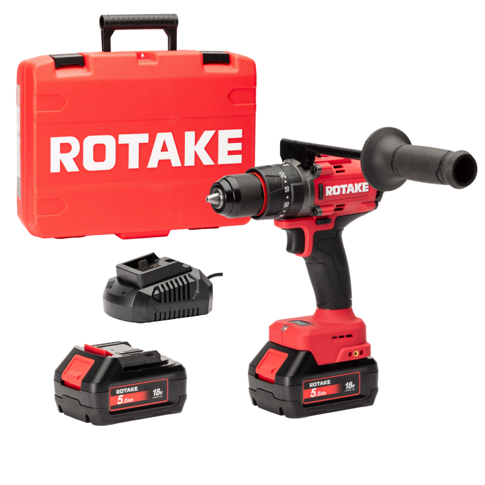 Autre - Perceuse visseuse à percussion 18V 120Nm avec 2 Batteries 18V 5Ah, Chargeur, Coffret - ROTAKE - D2H-50D