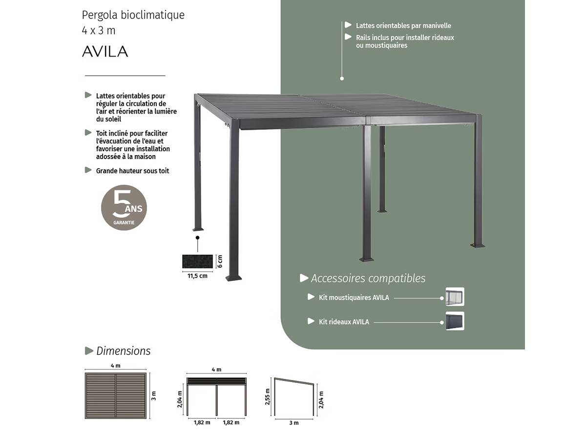 Hesperide - Pergola "Avila" graphite 4x3m en aluminium traité époxy Hespéride - Image 5