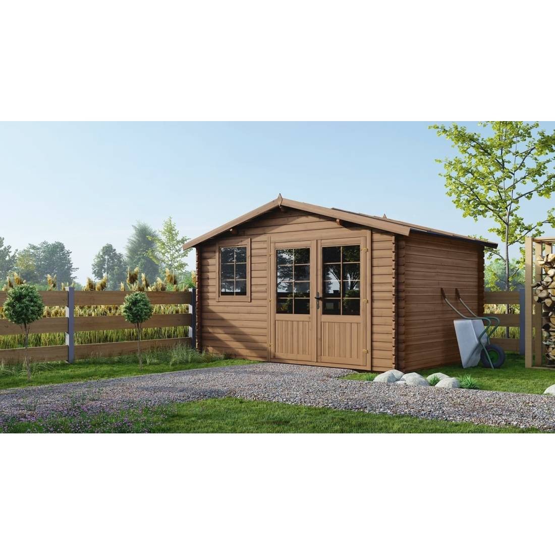 Altanka - Abri de jardin en bois - 11.7m2 - 3.9x3m - Traité - Ep. 34mm - Couleur: marron - DOM562 - ALTANKA - Image 1