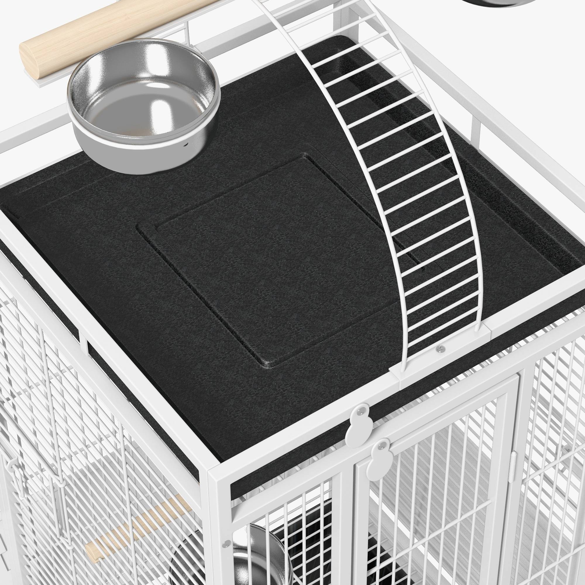 Volière oiseaux acier pour perroquets sur roulettes avec accessoires 62x62x156cm blanc - ComfortXL Outdoor Living - Image 10