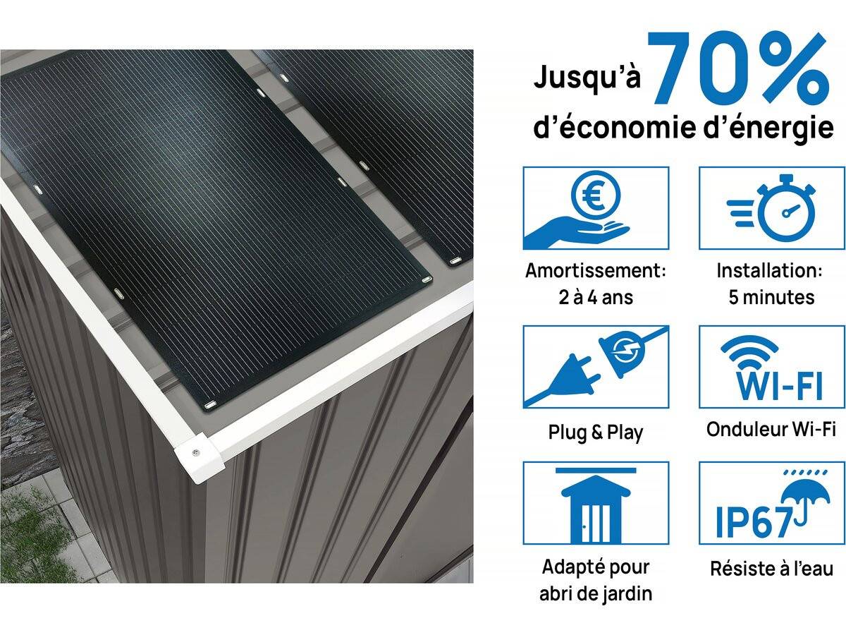Abri Jardin Métal "dallas" -8.84m² Avec Panneaux Solaires - Taupe -habitat Et Jardin - Image 3