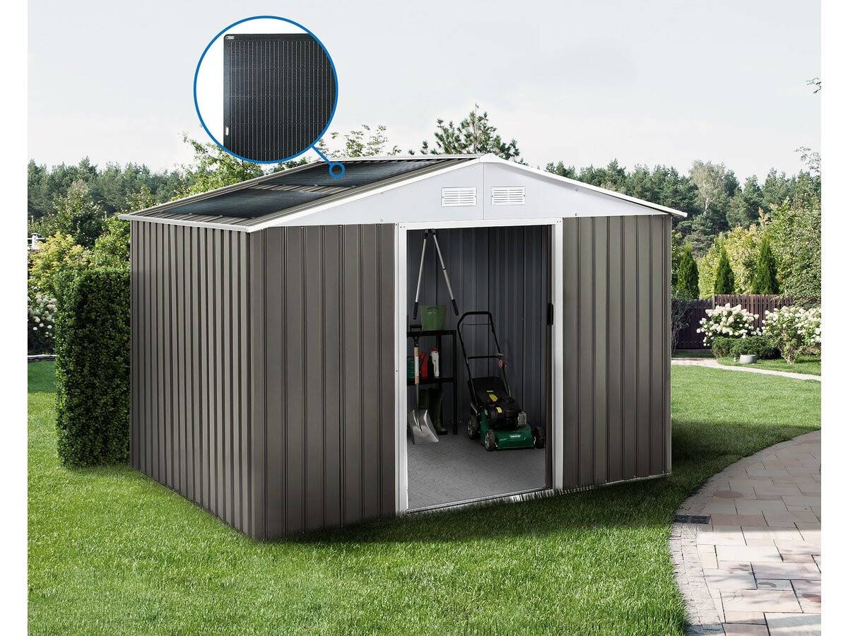 Abri Jardin Métal "dallas" -8.84m² Avec Panneaux Solaires - Taupe -habitat Et Jardin - Image 2