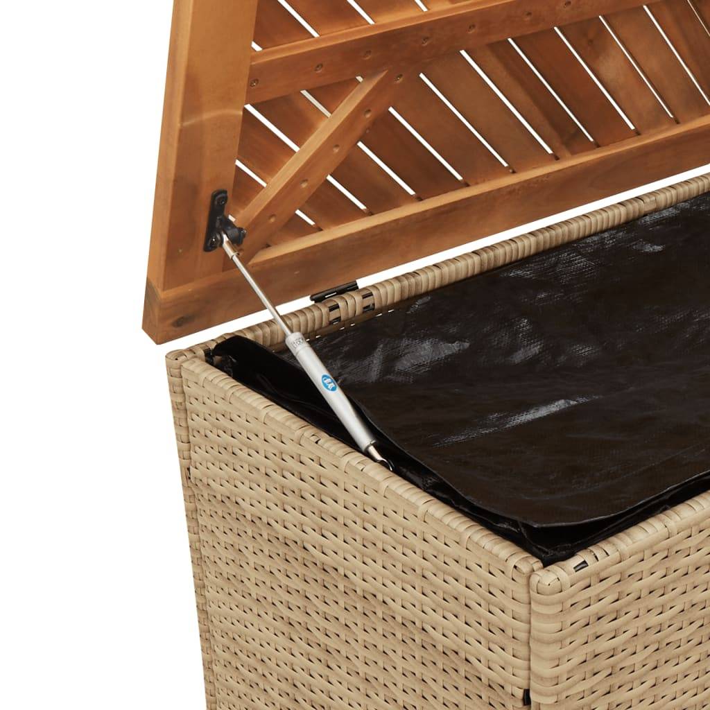 Coffre de rangement - Boîte de rangement extérieure - Coffre de jardin beige résine tressée bois d'acacia-JU12066 - Image 8
