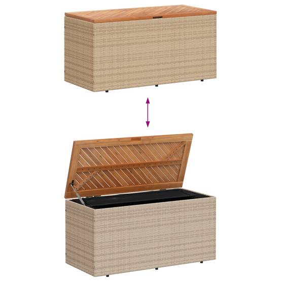 Coffre de rangement - Boîte de rangement extérieure - Coffre de jardin beige résine tressée bois d'acacia-JU12066 - Image 7
