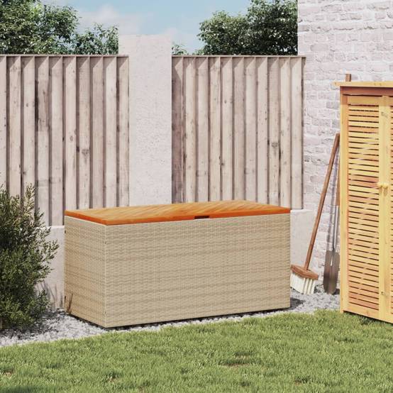 Coffre de rangement - Boîte de rangement extérieure - Coffre de jardin beige résine tressée bois d'acacia-JU12066 - Image 3