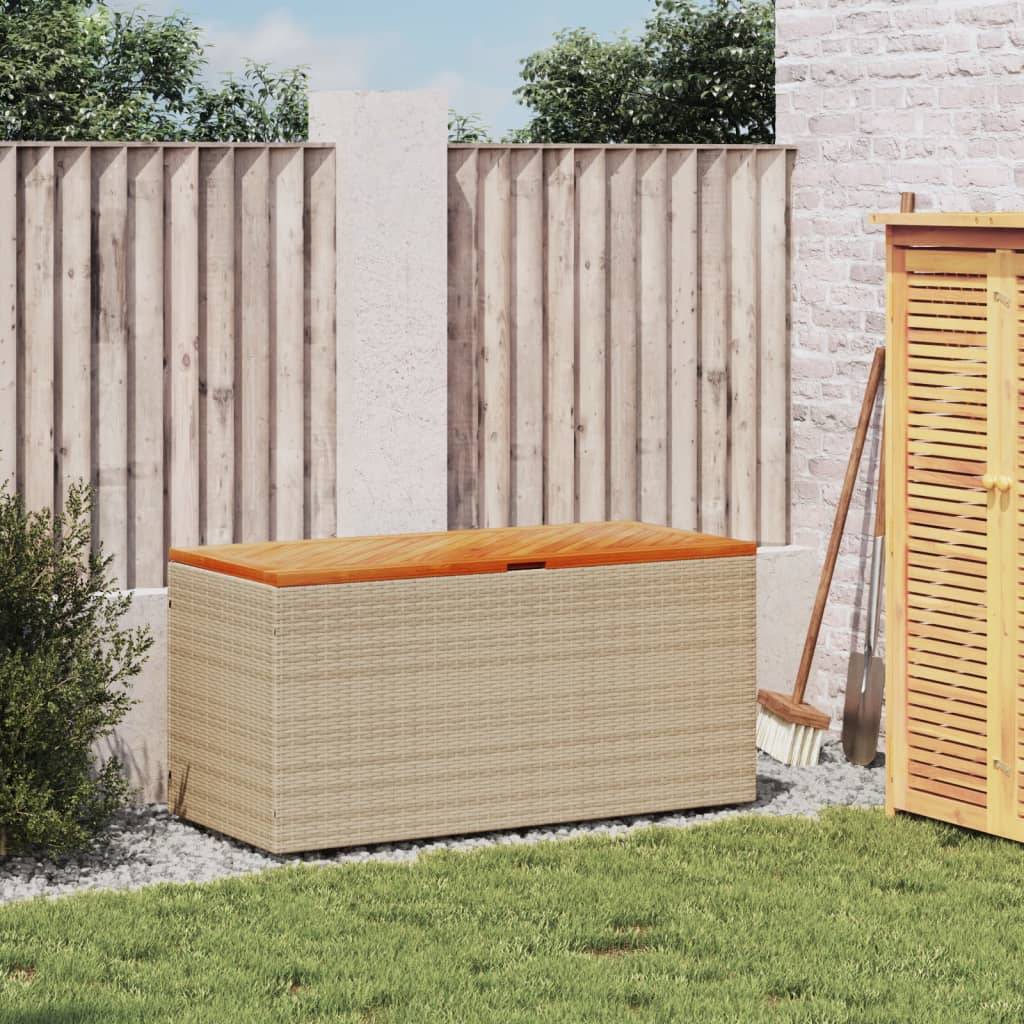 Coffre de rangement - Boîte de rangement extérieure - Coffre de jardin beige résine tressée bois d'acacia-JU12066 - Image 3