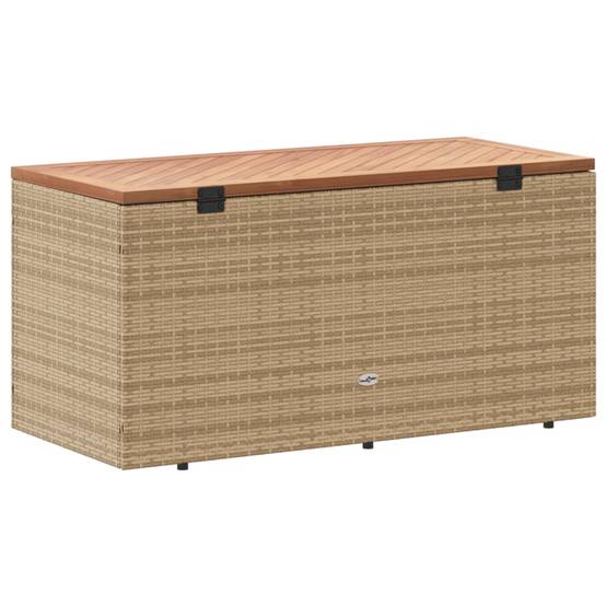 Coffre de rangement - Boîte de rangement extérieure - Coffre de jardin beige résine tressée bois d'acacia-JU12066 - Image 6
