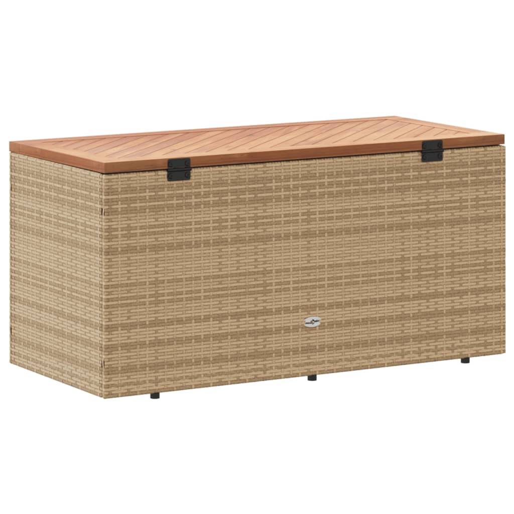 Coffre de rangement - Boîte de rangement extérieure - Coffre de jardin beige résine tressée bois d'acacia-JU12066 - Image 6