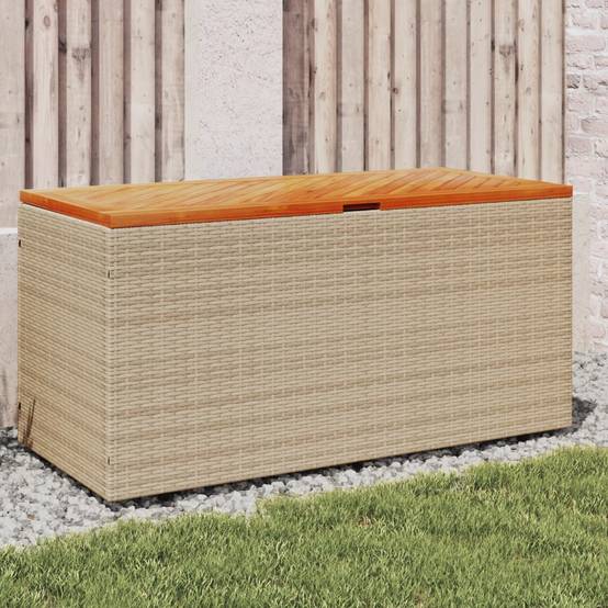 Coffre de rangement - Boîte de rangement extérieure - Coffre de jardin beige résine tressée bois d'acacia-JU12066 - Image 2