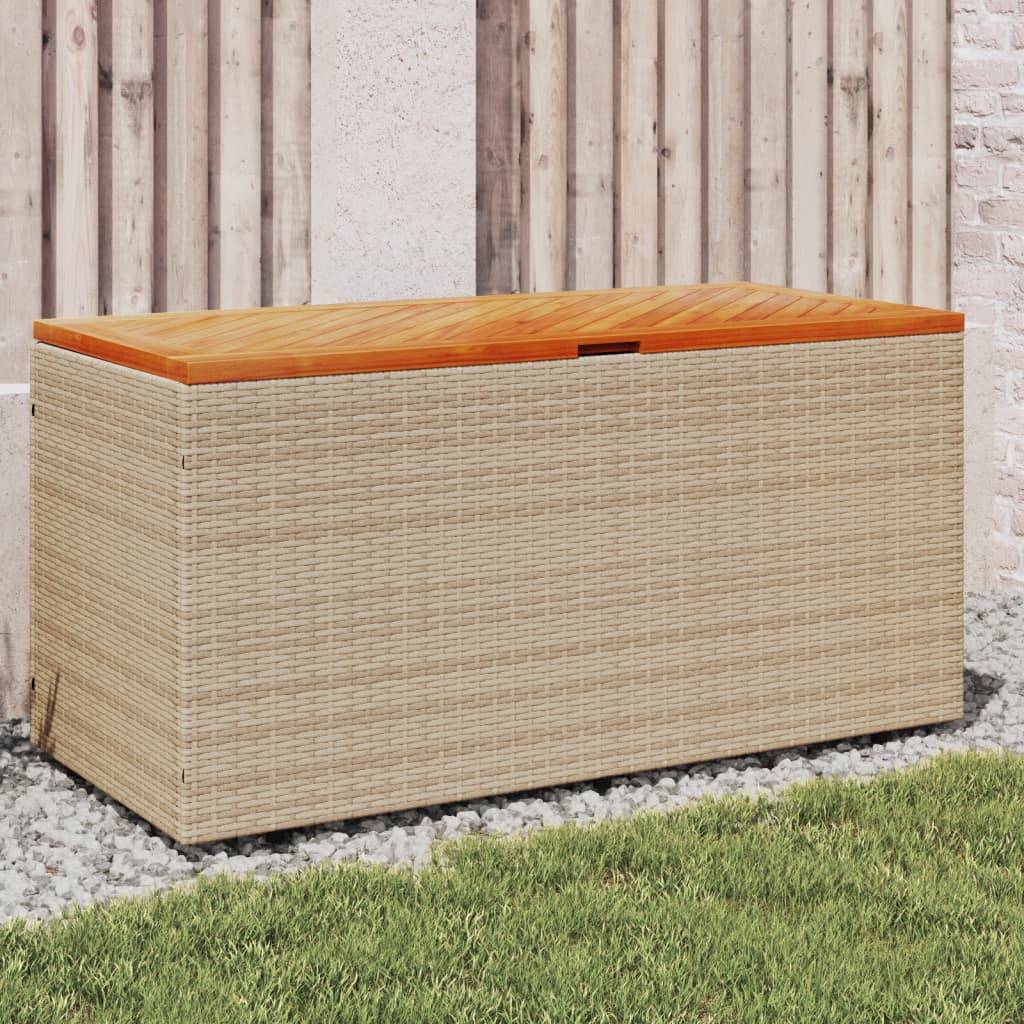 Coffre de rangement - Boîte de rangement extérieure - Coffre de jardin beige résine tressée bois d'acacia-JU12066 - Image 2