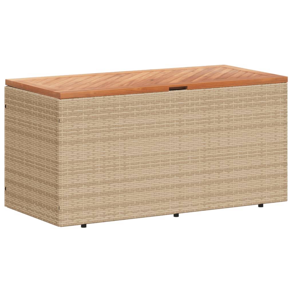 Coffre de rangement - Boîte de rangement extérieure - Coffre de jardin beige résine tressée bois d'acacia-JU12066 - Image 1