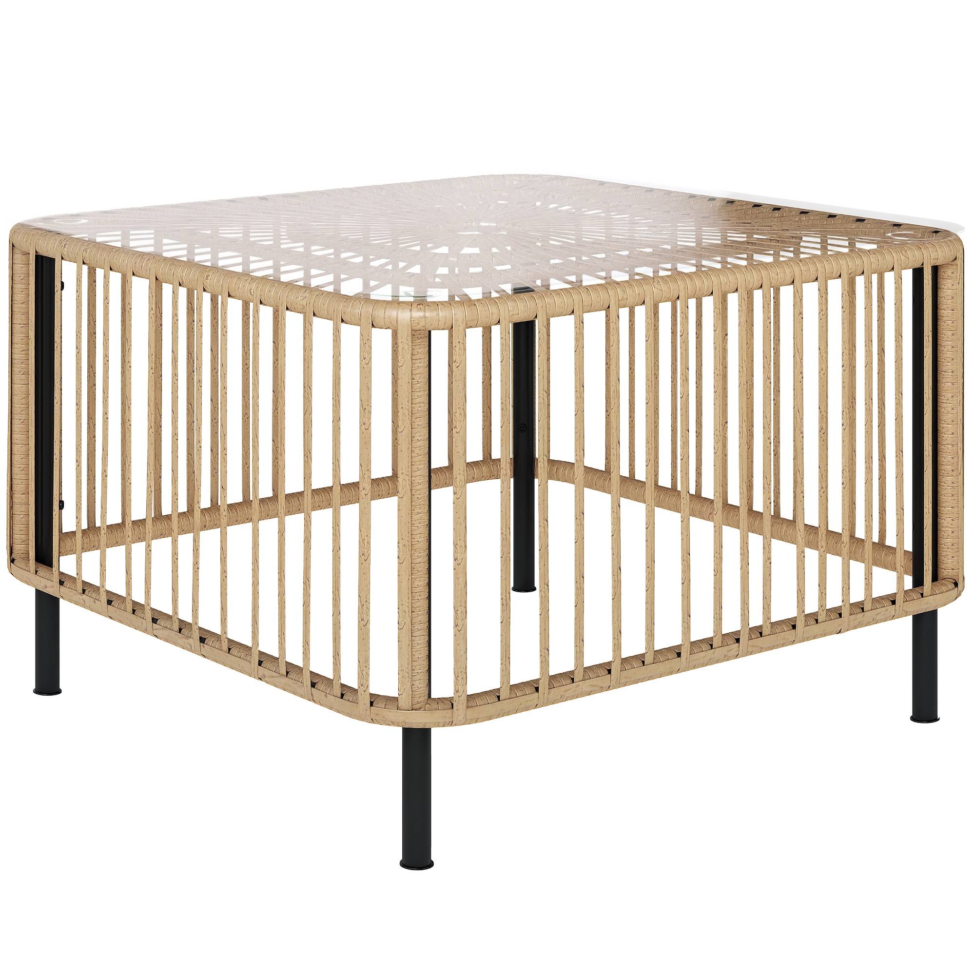PANGIVO - Table basse de jardin résine tressée naturel 65 x 65 x 43 cm - PANGIVO