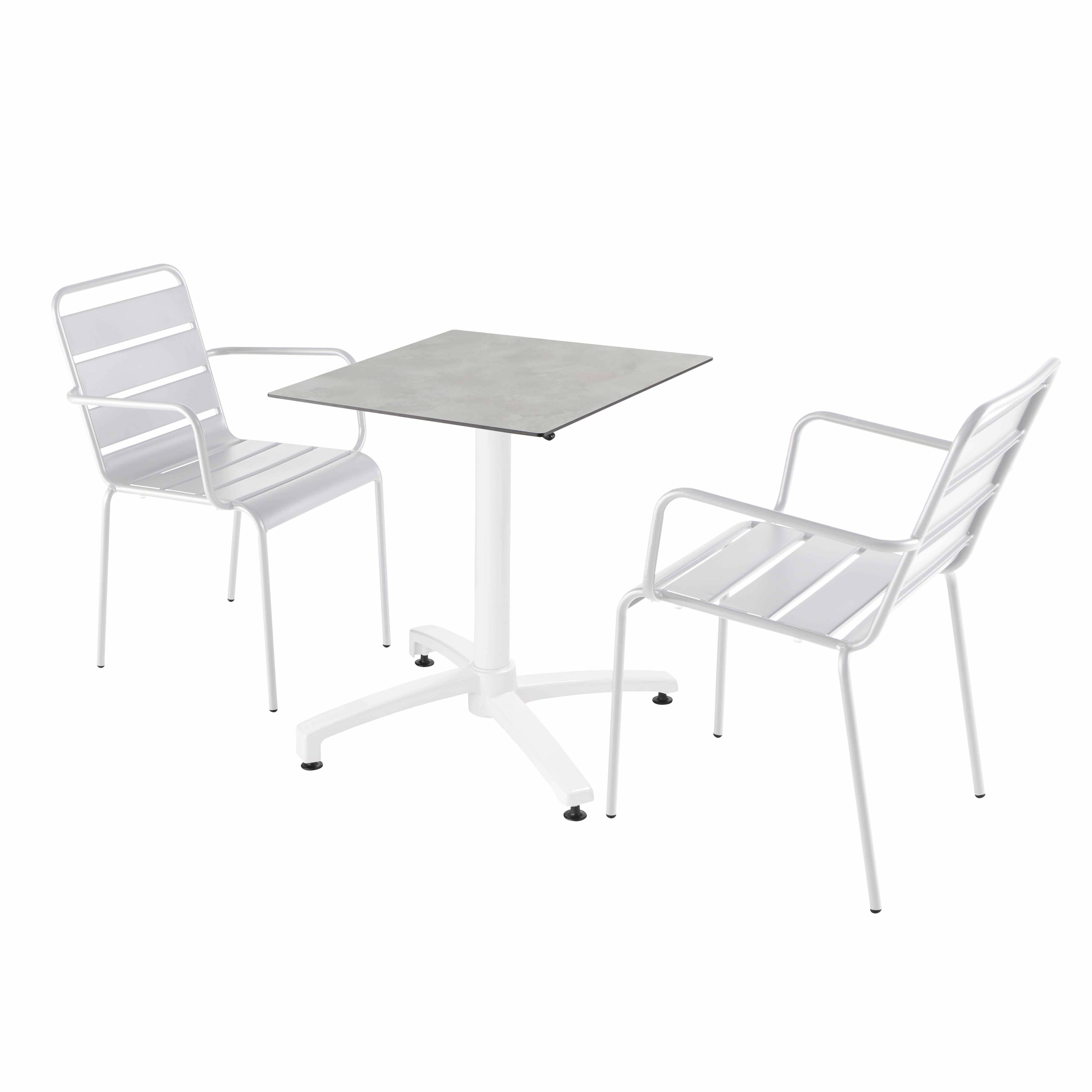 Oviala - Ensemble table de terrasse stratifié marbre et 2 fauteuils blanc - Oviala - Image 1