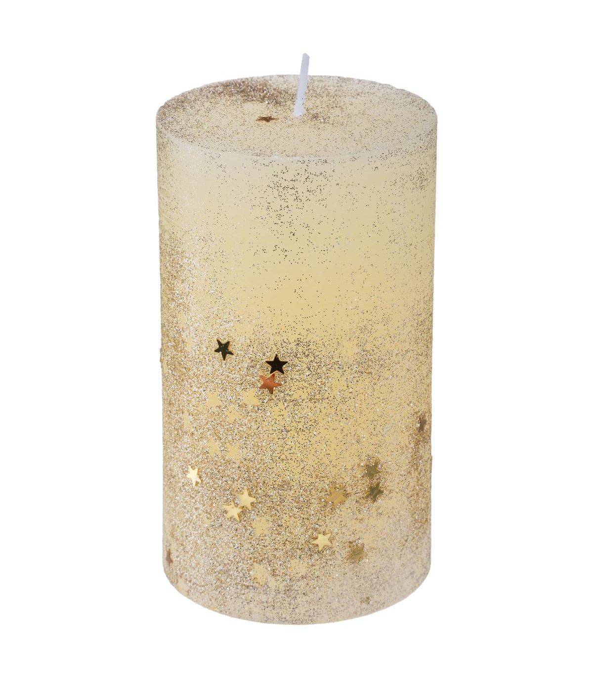 Bougie Or pailleté et étoilée  H 12 cm 340 G - Image 1