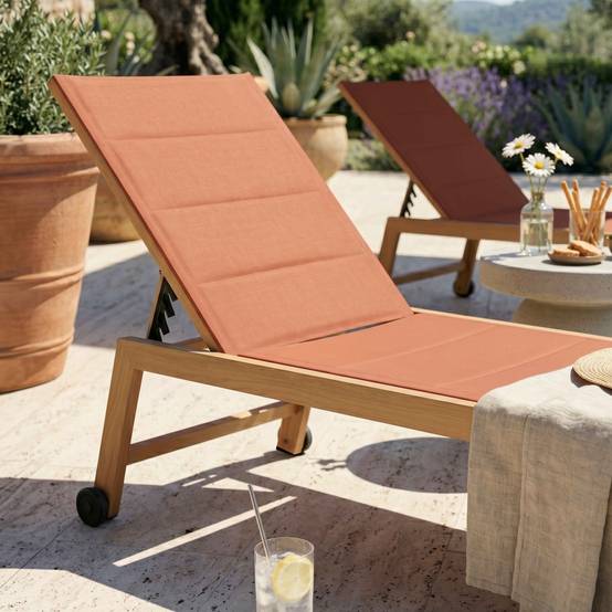 Oviala - Lot de 2 bains de soleil effet bois inclinable avec roues terracotta Futuna - Oviala - Image 4