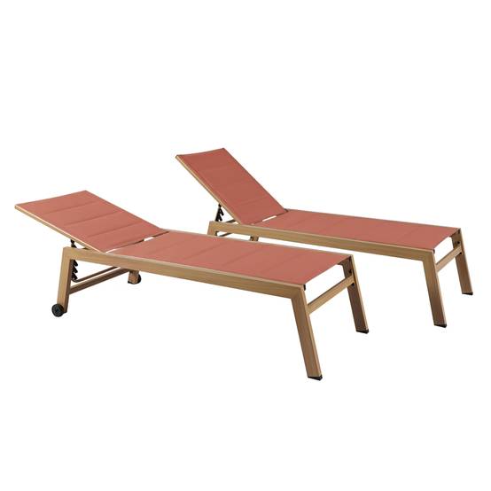 Oviala - Lot de 2 bains de soleil effet bois inclinable avec roues terracotta Futuna - Oviala - Image 1