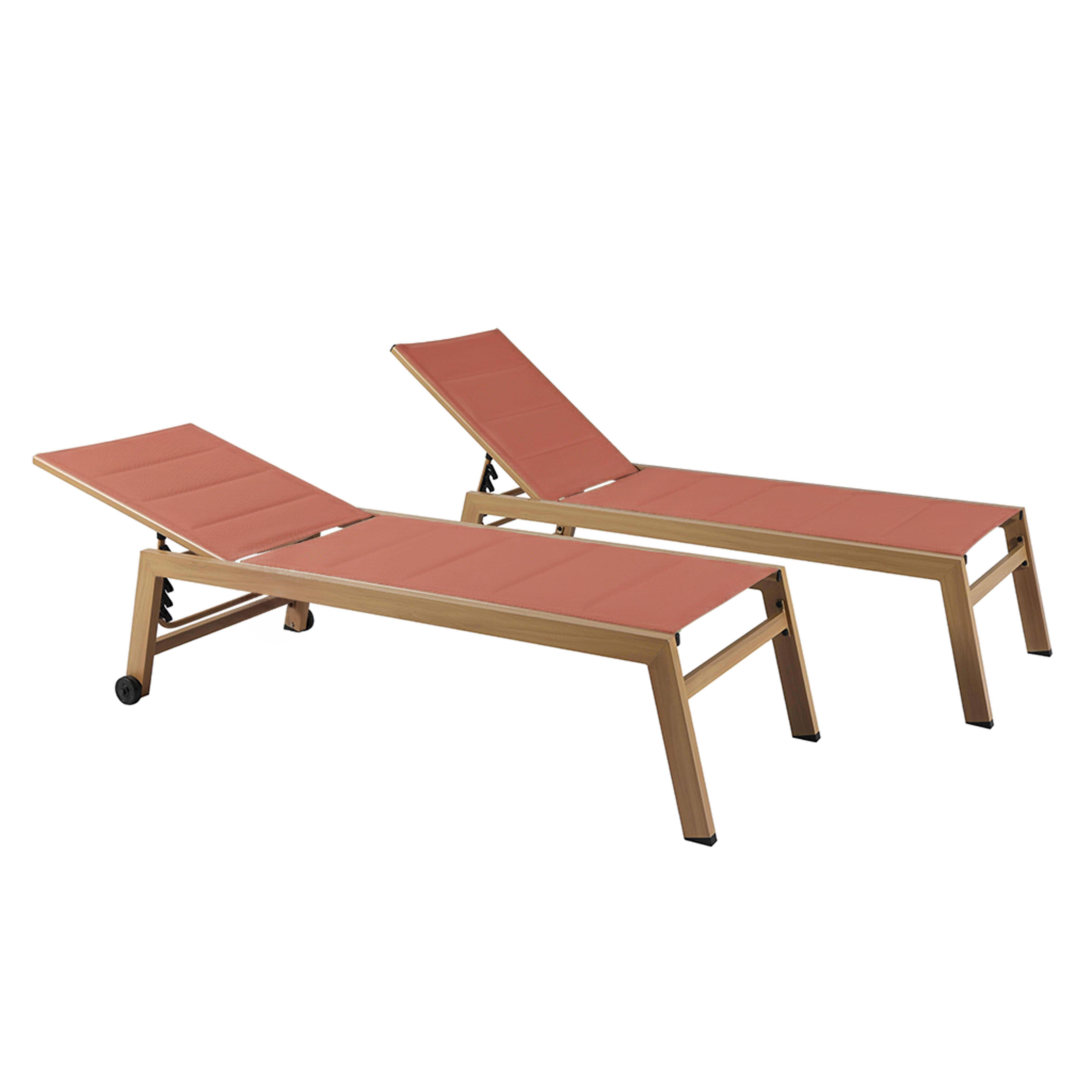 Oviala - Lot de 2 bains de soleil effet bois inclinable avec roues terracotta Futuna - Oviala - Image 1