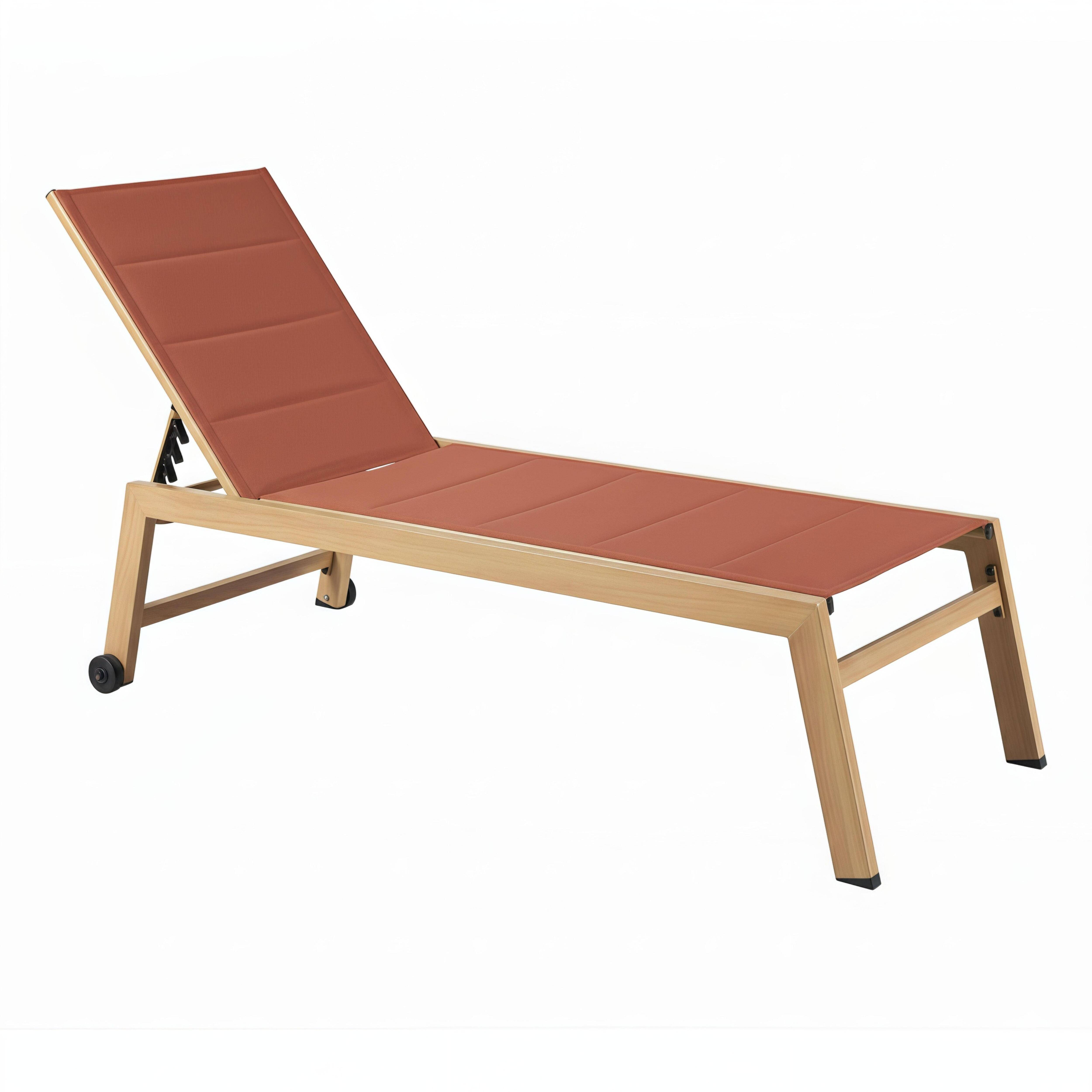 Oviala - Lot de 2 bains de soleil effet bois inclinable avec roues terracotta Futuna - Oviala - Image 5