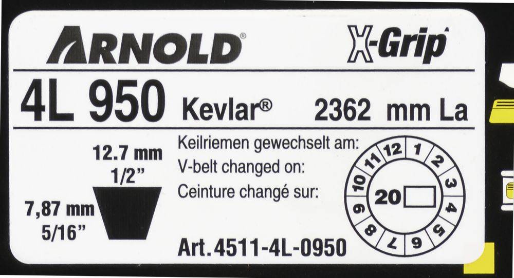 Arnold - Courroie trapézoïdale X-Grip V de type 4L950 Arnold - Image 2