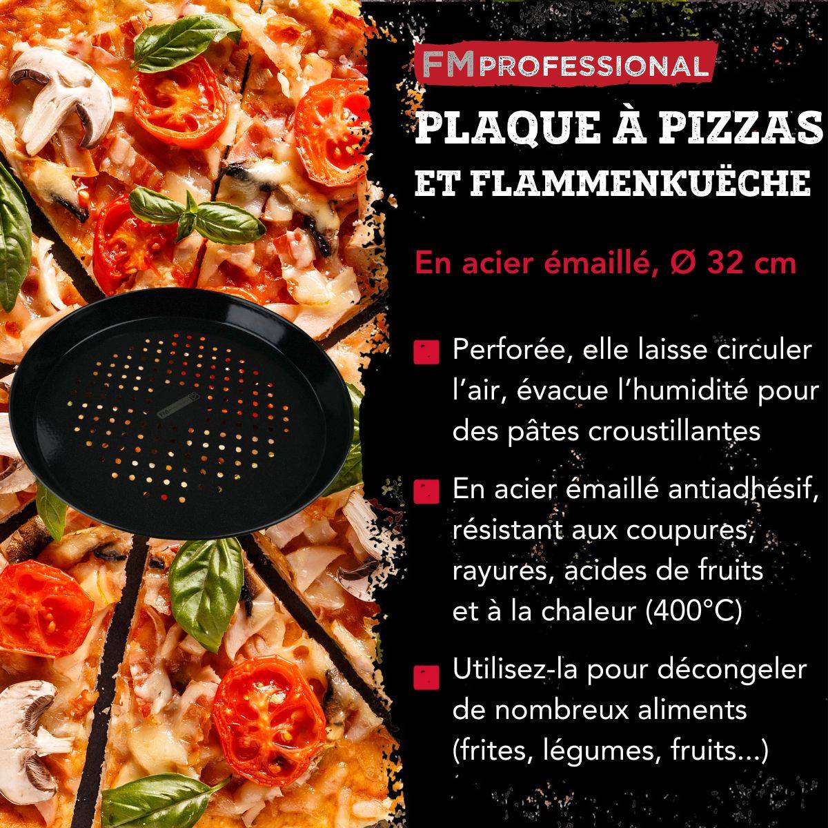 Plaque à pizza perforée ronde four et barbecue 32 cm FM Professional Barbecue - Image 3