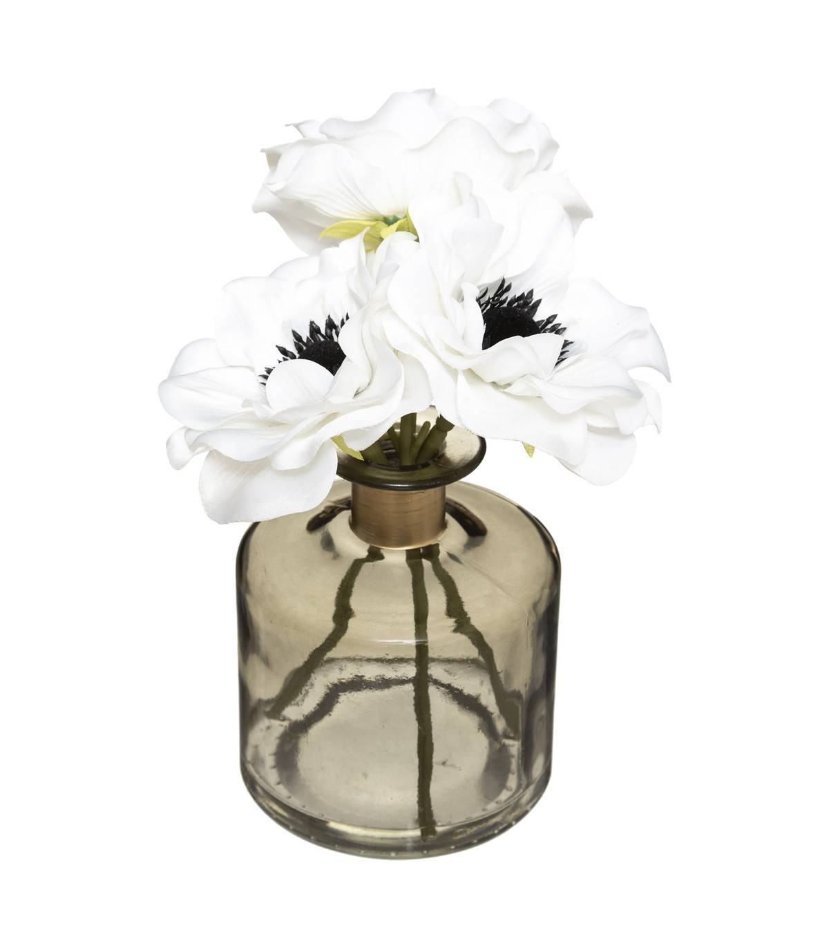 Bouquet d'Anémones artificielles Vase en Verre coloré D. 9,5 x H. 20 cm - Image 1