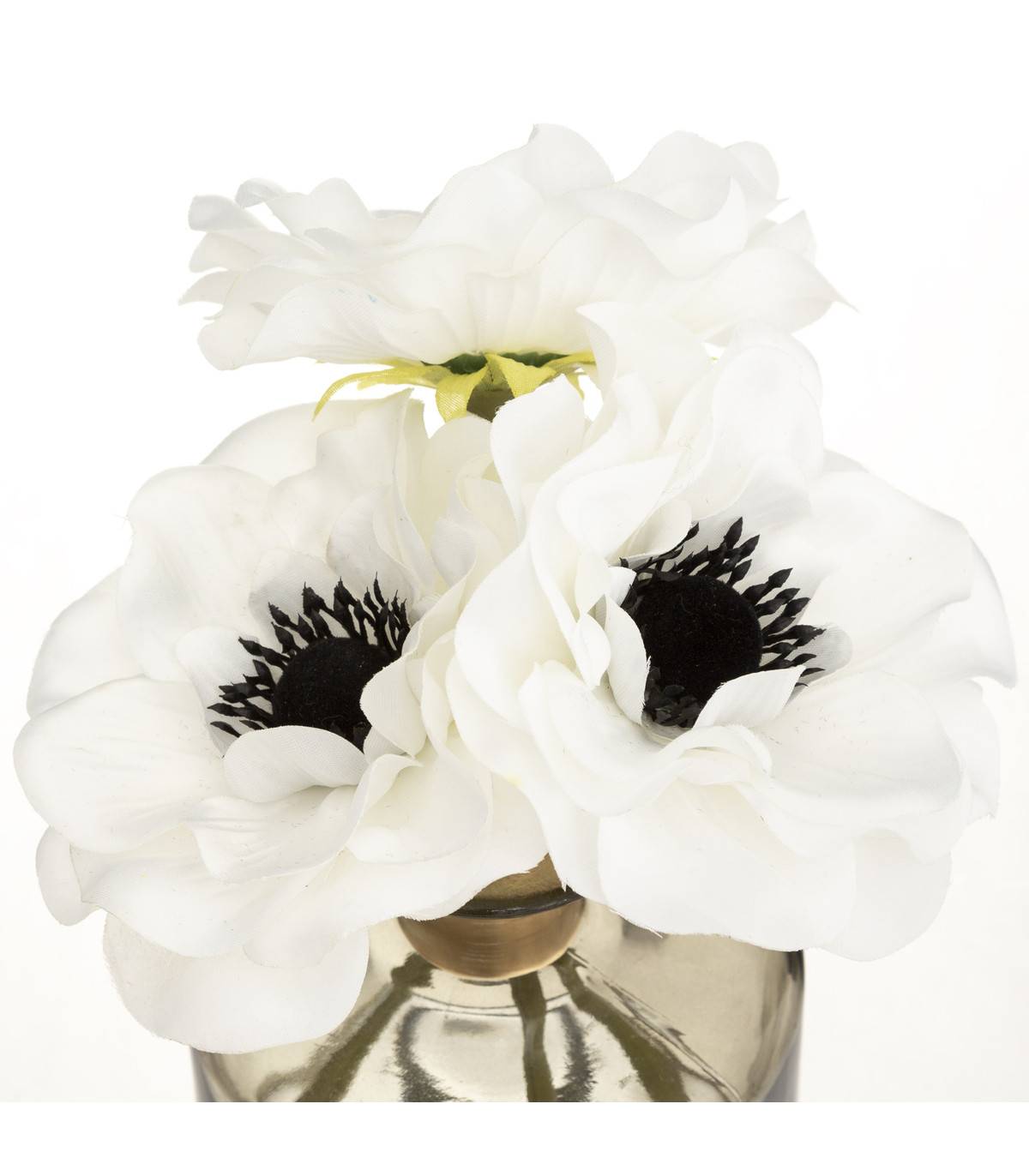 Bouquet d'Anémones artificielles Vase en Verre coloré D. 9,5 x H. 20 cm - Image 2