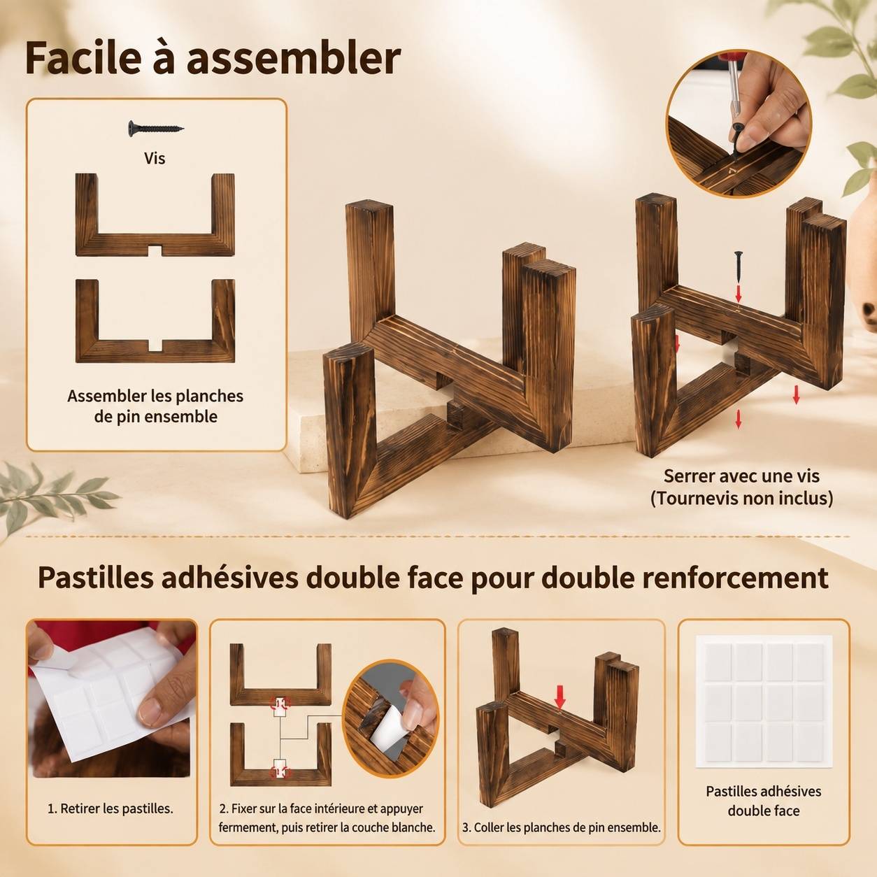 Résistant Sturdy Wood Plant Support Jusqu'à 160 Lbs Easy Montage Intérieur Extérieur - Image 3