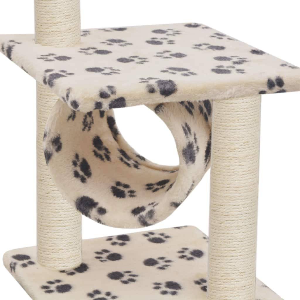 Helloshop26 - Arbre à chat griffoir grattoir niche jouet animaux peluché en sisal 65 cm beige motif pattes - Image 3