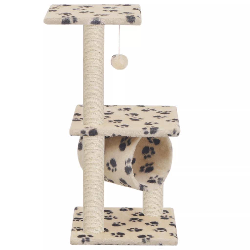 Helloshop26 - Arbre à chat griffoir grattoir niche jouet animaux peluché en sisal 65 cm beige motif pattes - Image 1