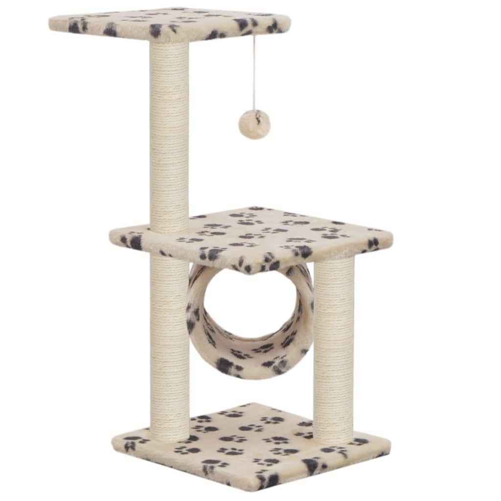 Helloshop26 - Arbre à chat griffoir grattoir niche jouet animaux peluché en sisal 65 cm beige motif pattes - Image 2