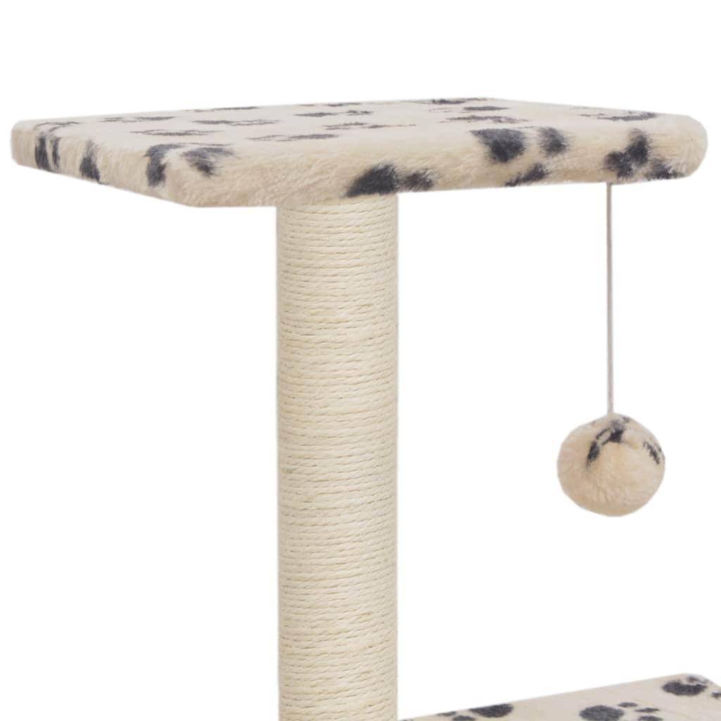 Helloshop26 - Arbre à chat griffoir grattoir niche jouet animaux peluché en sisal 65 cm beige motif pattes - Image 4