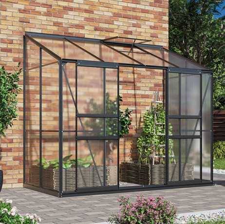Vitavia - Serre adossée IDA 3300 - 3,30 m² en polycarbonate, porte coulissante & lucarne, Couleur Aluminium - Image 5