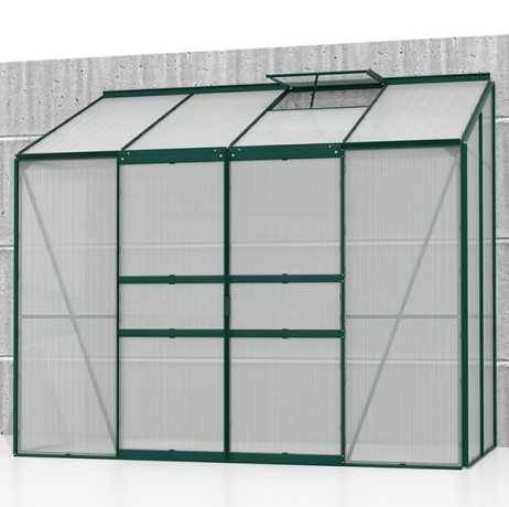 Vitavia - Serre adossée IDA 3300 - 3,30 m² en polycarbonate, porte coulissante & lucarne, Couleur Aluminium - Image 4