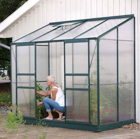 Vitavia - Serre adossée IDA 3300 - 3,30 m² en polycarbonate, porte coulissante & lucarne, Couleur Aluminium - Image 3