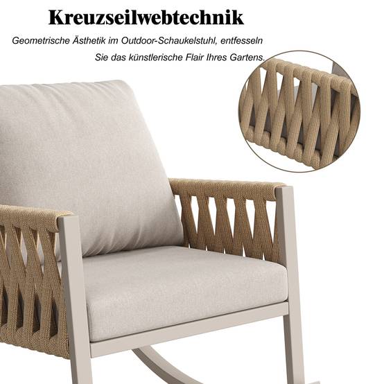 Fauteuil à bascule métal et corde jardin terrasse bascule douce 65x79x78cm Beige - ComfortXL Outdoor Living - Image 4