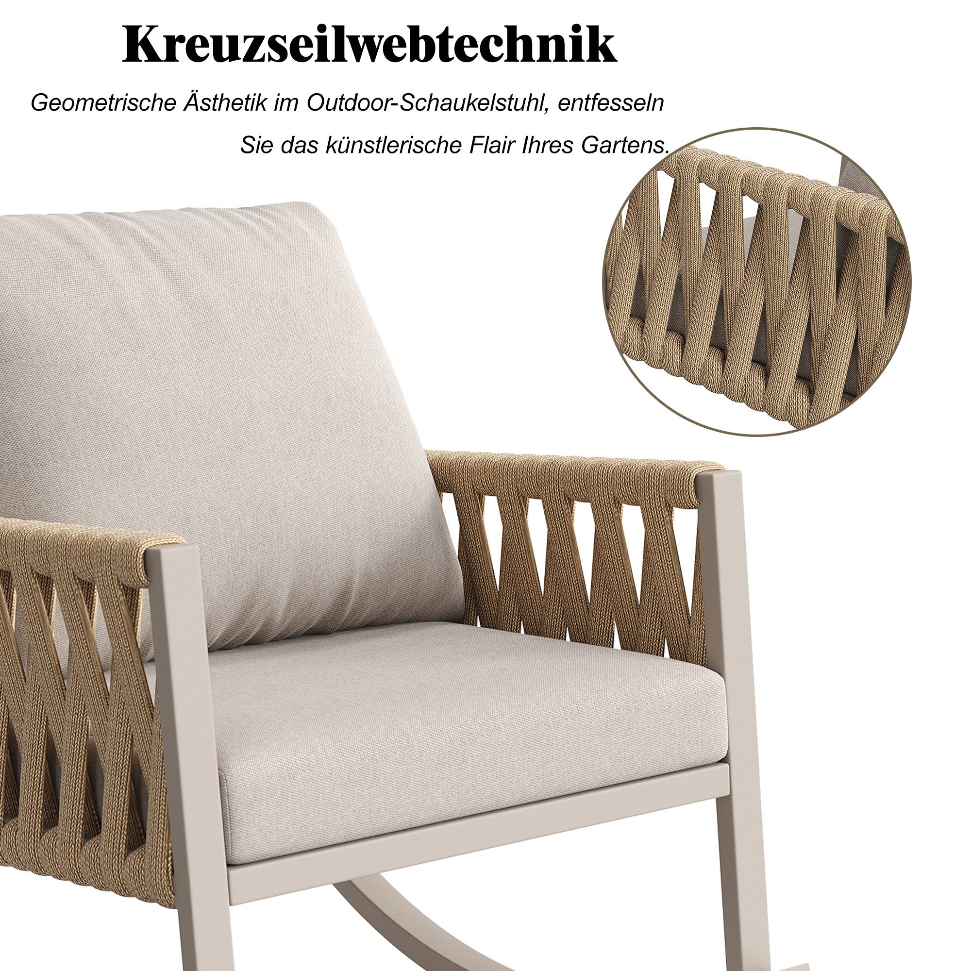 Fauteuil à bascule métal et corde jardin terrasse bascule douce 65x79x78cm Beige - ComfortXL Outdoor Living - Image 4