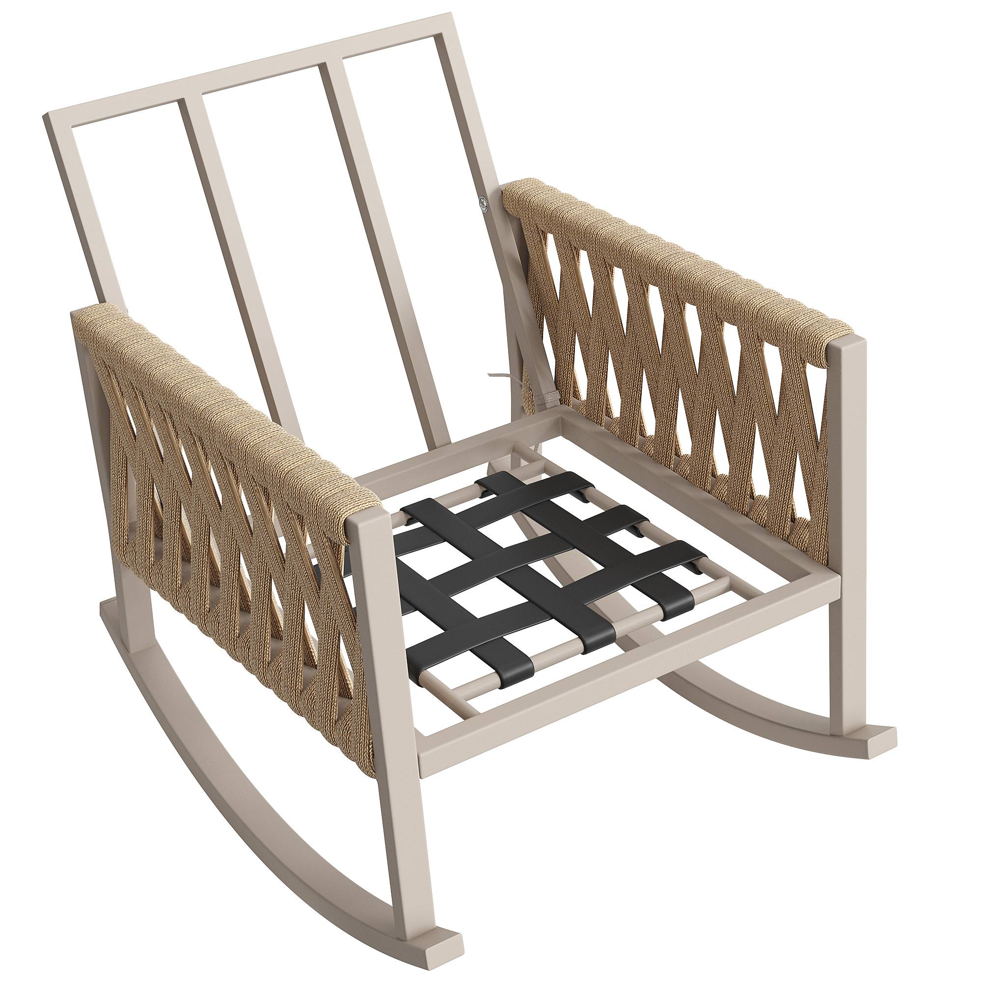 Fauteuil à bascule métal et corde jardin terrasse bascule douce 65x79x78cm Beige - ComfortXL Outdoor Living - Image 7