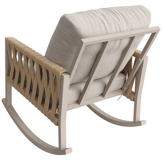 Fauteuil à bascule métal et corde jardin terrasse bascule douce 65x79x78cm Beige - ComfortXL Outdoor Living - Image 8
