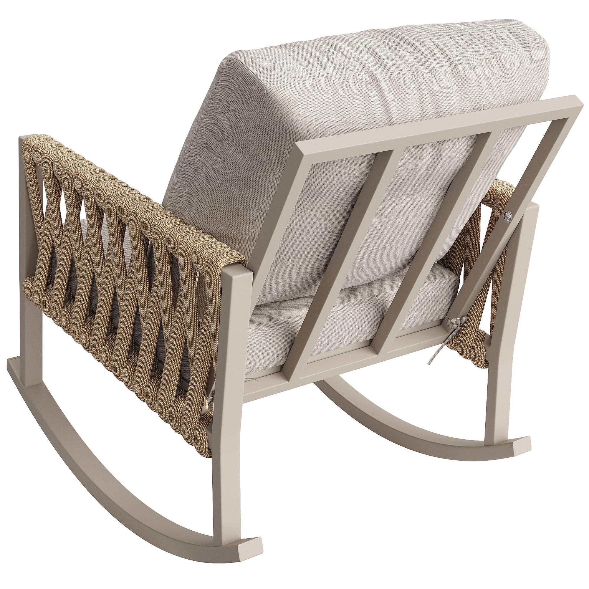 Fauteuil à bascule métal et corde jardin terrasse bascule douce 65x79x78cm Beige - ComfortXL Outdoor Living - Image 8