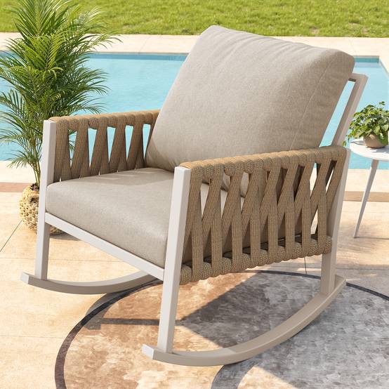 Fauteuil à bascule métal et corde jardin terrasse bascule douce 65x79x78cm Beige - ComfortXL Outdoor Living - Image 9