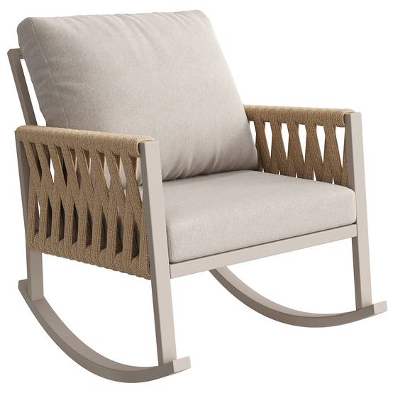 Fauteuil à bascule métal et corde jardin terrasse bascule douce 65x79x78cm Beige - ComfortXL Outdoor Living - Image 2