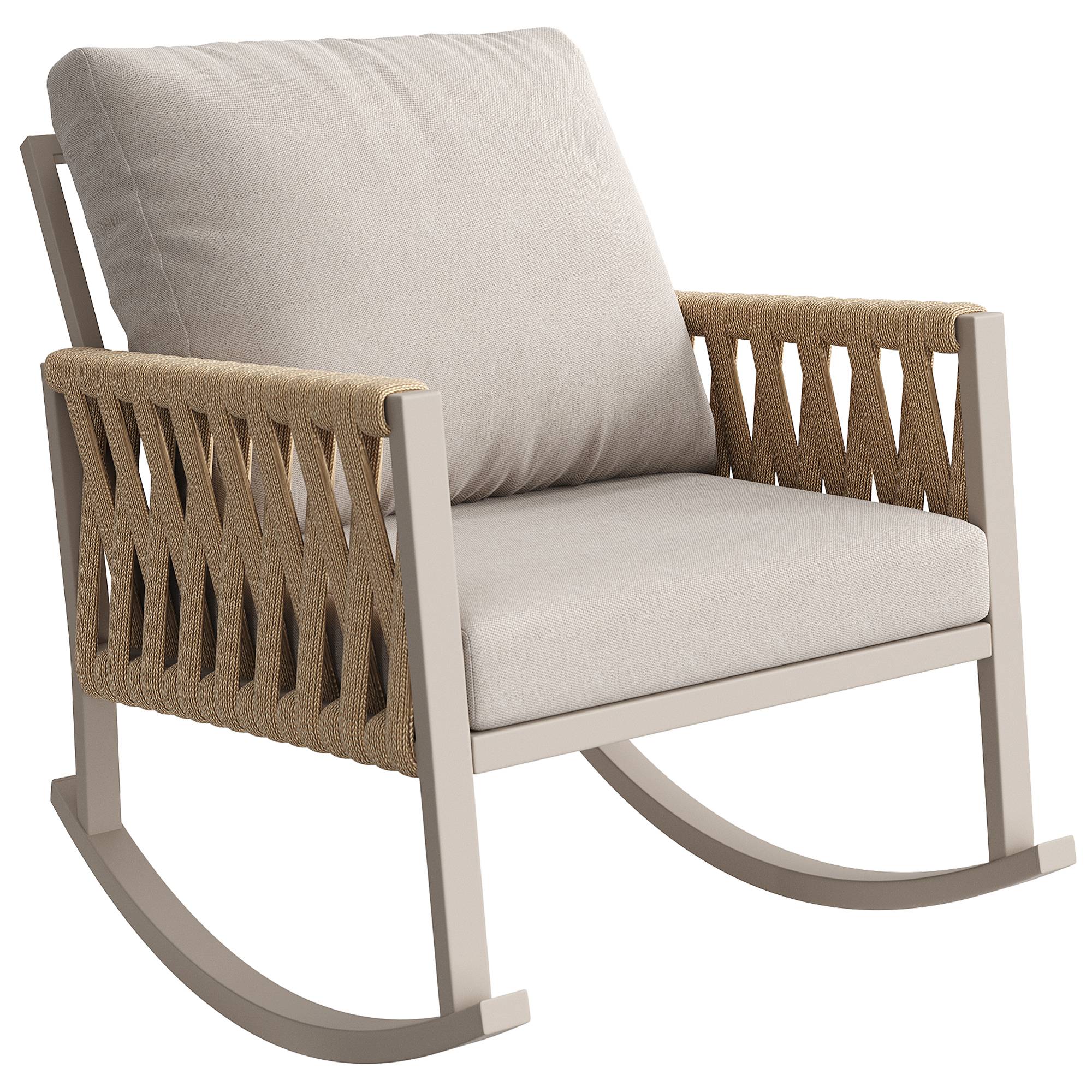 Fauteuil à bascule métal et corde jardin terrasse bascule douce 65x79x78cm Beige - ComfortXL Outdoor Living - Image 2