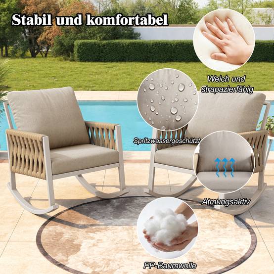 Fauteuil à bascule métal et corde jardin terrasse bascule douce 65x79x78cm Beige - ComfortXL Outdoor Living - Image 5