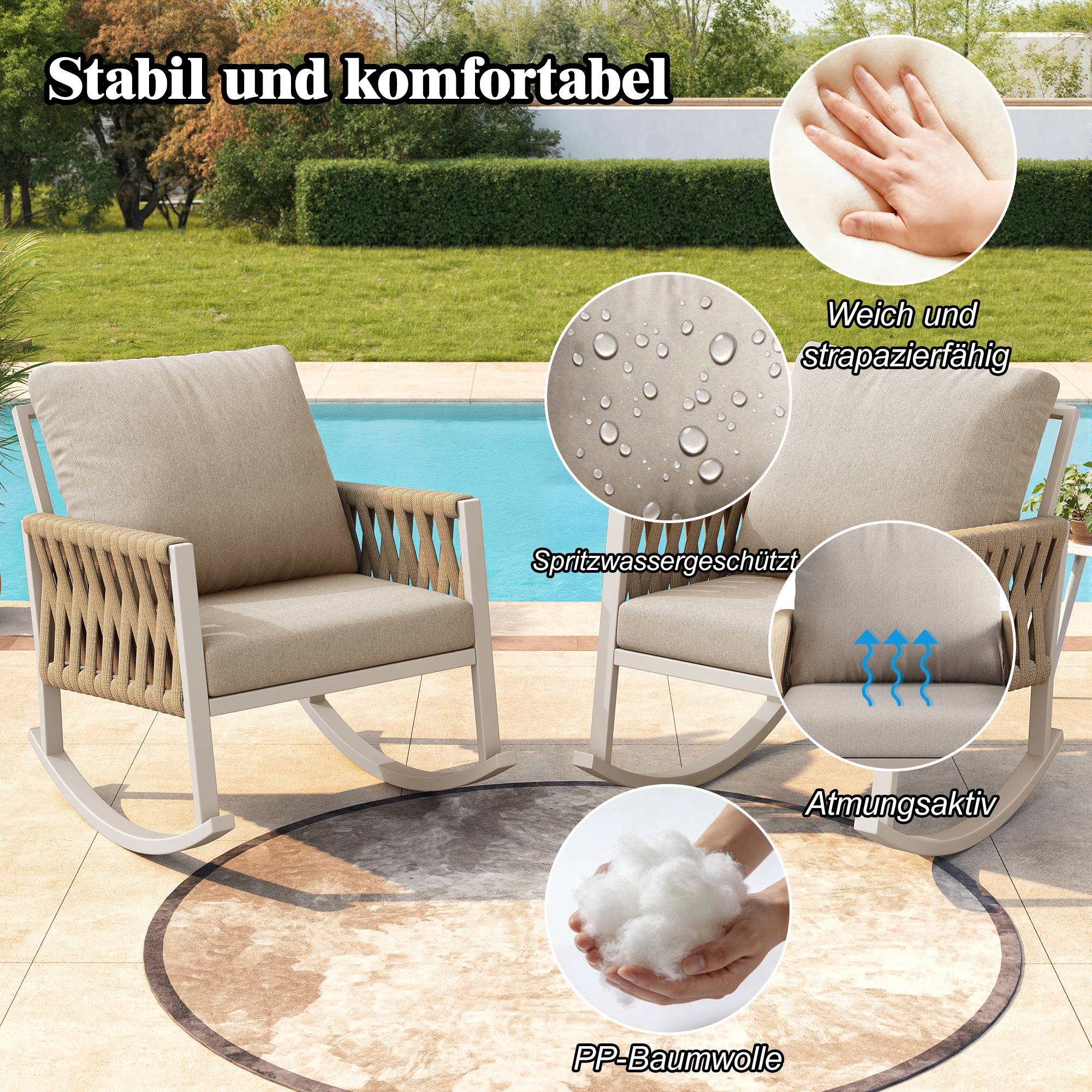 Fauteuil à bascule métal et corde jardin terrasse bascule douce 65x79x78cm Beige - ComfortXL Outdoor Living - Image 5