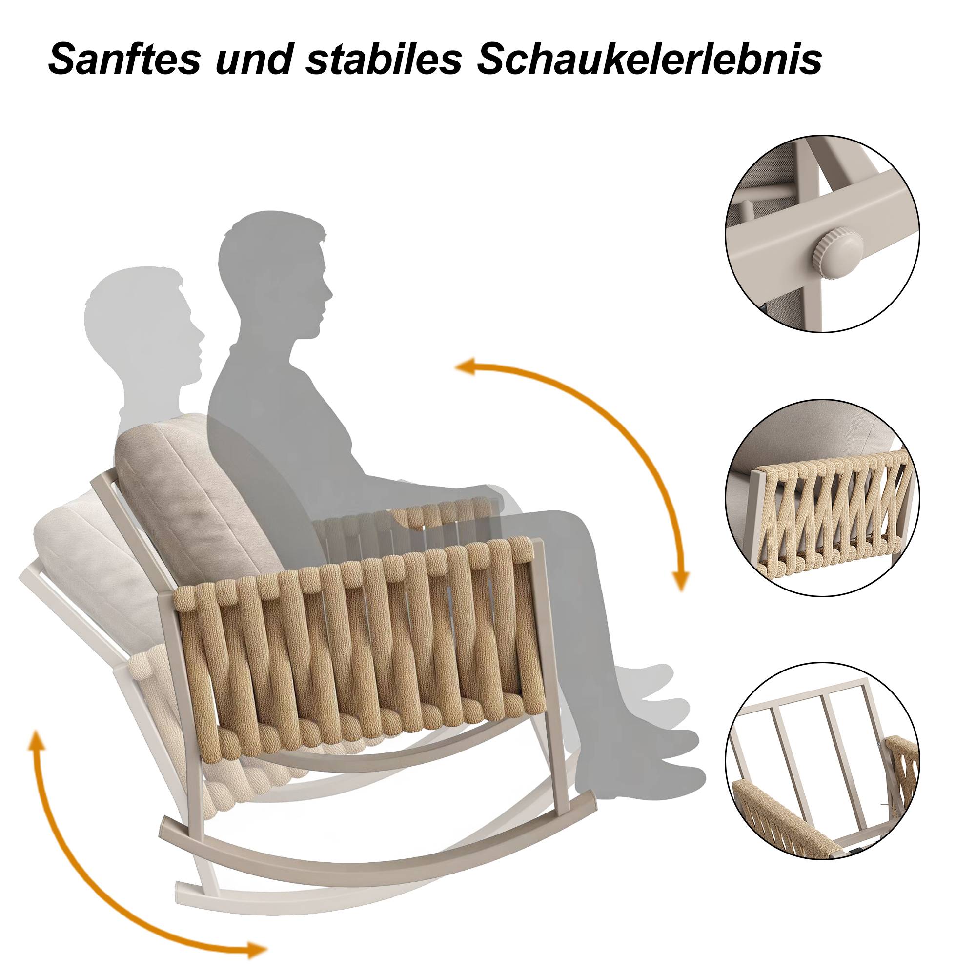 Fauteuil à bascule métal et corde jardin terrasse bascule douce 65x79x78cm Beige - ComfortXL Outdoor Living - Image 6